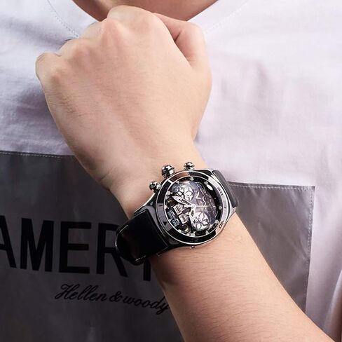 الساعات الرياضية Tiger Tiger Reef للرجال الأسود العظمي الهاتفي الصلب Tourbillon Watch RGA703 in Kuwait