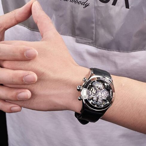 الساعات الرياضية Tiger Tiger Reef للرجال الأسود العظمي الهاتفي الصلب Tourbillon Watch RGA703 in Kuwait