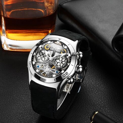 الساعات الرياضية Tiger Tiger Reef للرجال الأسود العظمي الهاتفي الصلب Tourbillon Watch RGA703 in Kuwait