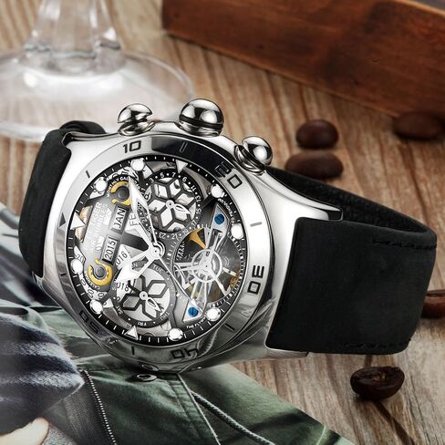 الساعات الرياضية Tiger Tiger Reef للرجال الأسود العظمي الهاتفي الصلب Tourbillon Watch RGA703 in Kuwait