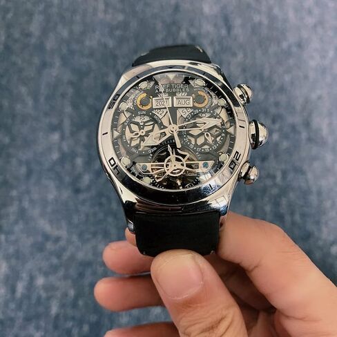 الساعات الرياضية Tiger Tiger Reef للرجال الأسود العظمي الهاتفي الصلب Tourbillon Watch RGA703 in Kuwait