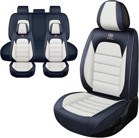 Car Seat Covers for Audi Q5 2009-2025,Waterproof Soft Breathable PU Leather Seat Cover with Storage Pockets(Blue&White,Full Set) in Kuwait