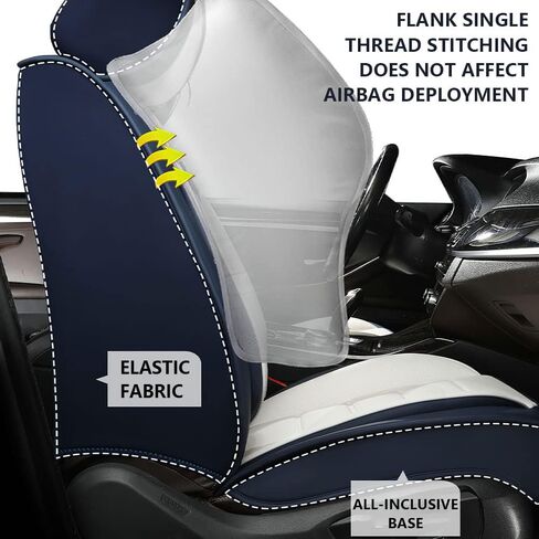 Car Seat Covers for Audi Q5 2009-2025,Waterproof Soft Breathable PU Leather Seat Cover with Storage Pockets(Blue&White,Full Set) in Kuwait
