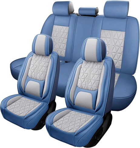 otoez Car Seat Covers Full Set, Nappa Leather Seat Covers for Cars with Lumbar Support, Breatheable Automotive Seat Cover Protector Universal Fit for Most Car Sedan SUV Truck, Pink & White in Saudi Arabia