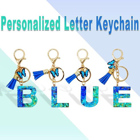 Alphabet Initial Letter Keychains for Women Blue Green Tassel Butterfly Pendant Car Key Ring for Backpack Handbags Charm in Saudi Arabia