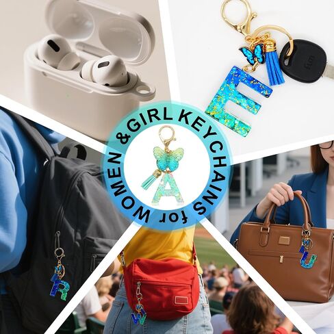 Alphabet Initial Letter Keychains for Women Blue Green Tassel Butterfly Pendant Car Key Ring for Backpack Handbags Charm in Saudi Arabia