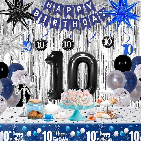 ديكورات عيد الميلاد السادسة عشر للبنين والبنات الأزرق الداكن ، راية عيد ميلاد سعيد أسود رقم 16 بالونات مائدة مائدة رقائق البالونات نجمة النجوم جارلاند قوس كيت-16 سنة لوازم حفلة عيد ميلاد عمرها in Kuwait