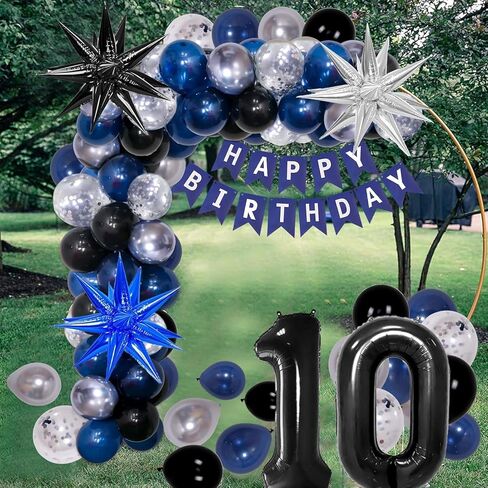 ديكورات عيد الميلاد السادسة عشر للبنين والبنات الأزرق الداكن ، راية عيد ميلاد سعيد أسود رقم 16 بالونات مائدة مائدة رقائق البالونات نجمة النجوم جارلاند قوس كيت-16 سنة لوازم حفلة عيد ميلاد عمرها in Kuwait