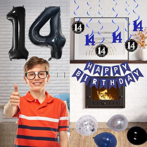 16th Birthday Decorations for Boys and Girls Dark Blue, HAPPY BIRTHDAY Banner Black Number 16 Balloons Tablecloth Foil Backdrop Star Balloons Garland Arch Kit-16 Years Old Birthday Party Supplies in Kuwait