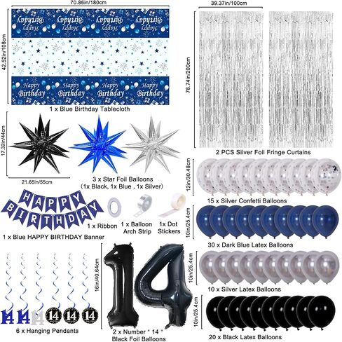 16th Birthday Decorations for Boys and Girls Dark Blue, HAPPY BIRTHDAY Banner Black Number 16 Balloons Tablecloth Foil Backdrop Star Balloons Garland Arch Kit-16 Years Old Birthday Party Supplies in Kuwait
