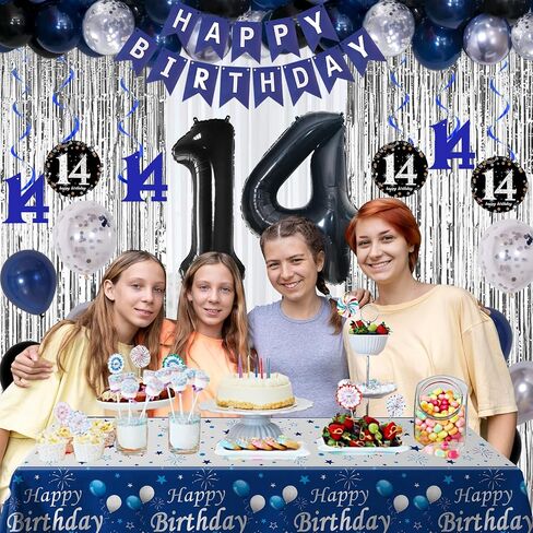16th Birthday Decorations for Boys and Girls Dark Blue, HAPPY BIRTHDAY Banner Black Number 16 Balloons Tablecloth Foil Backdrop Star Balloons Garland Arch Kit-16 Years Old Birthday Party Supplies in Kuwait