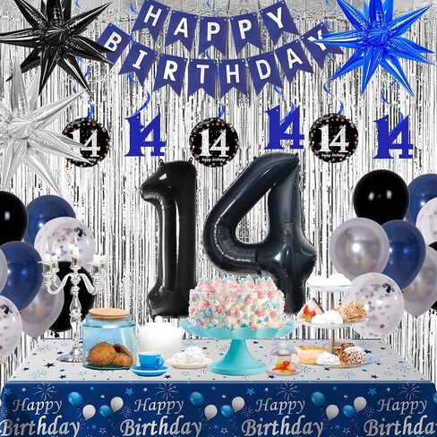 16th Birthday Decorations for Boys and Girls Dark Blue, HAPPY BIRTHDAY Banner Black Number 16 Balloons Tablecloth Foil Backdrop Star Balloons Garland Arch Kit-16 Years Old Birthday Party Supplies in Kuwait