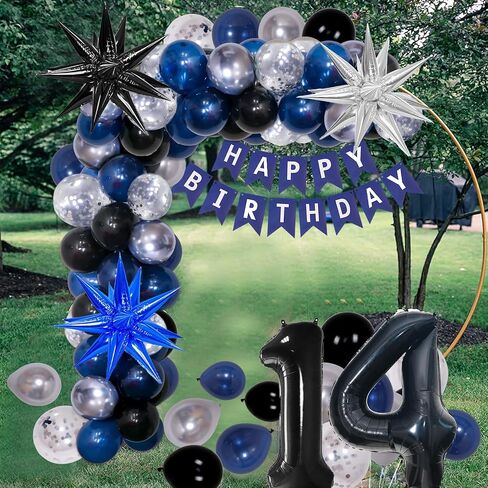 16th Birthday Decorations for Boys and Girls Dark Blue, HAPPY BIRTHDAY Banner Black Number 16 Balloons Tablecloth Foil Backdrop Star Balloons Garland Arch Kit-16 Years Old Birthday Party Supplies in Kuwait