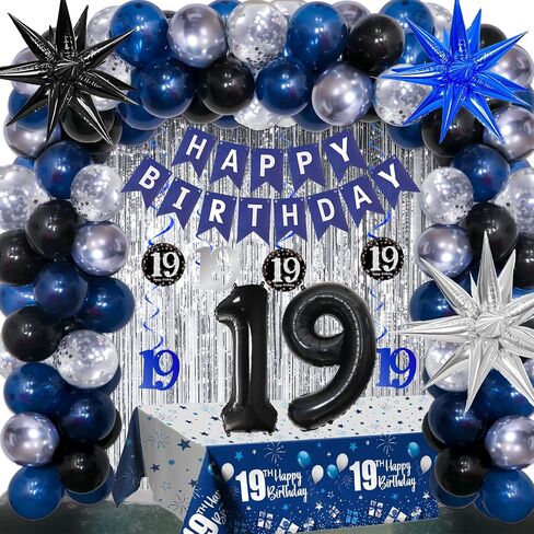 16th Birthday Decorations for Boys and Girls Dark Blue, HAPPY BIRTHDAY Banner Black Number 16 Balloons Tablecloth Foil Backdrop Star Balloons Garland Arch Kit-16 Years Old Birthday Party Supplies in Kuwait