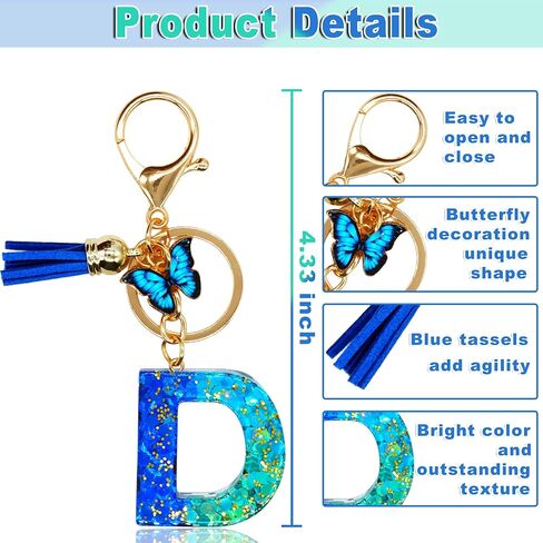 Alphabet Initial Letter Keychains for Women Blue Green Tassel Butterfly Pendant Car Key Ring for Backpack Handbags Charm in Saudi Arabia