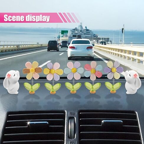 7PCS Car Dashboard Decorations, Shaking Head Sunflower Car Rearview Mirror Accessories, Cute Dog Car Centre Console Ornament, Funny Car Interior Decoration for Women Girls (Dog) in Saudi Arabia