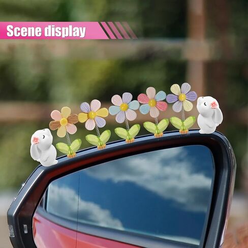 7PCS Car Dashboard Decorations, Shaking Head Sunflower Car Rearview Mirror Accessories, Cute Dog Car Centre Console Ornament, Funny Car Interior Decoration for Women Girls (Dog) in Saudi Arabia