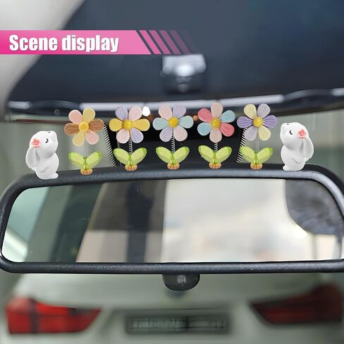7PCS Car Dashboard Decorations, Shaking Head Sunflower Car Rearview Mirror Accessories, Cute Dog Car Centre Console Ornament, Funny Car Interior Decoration for Women Girls (Dog) in Saudi Arabia
