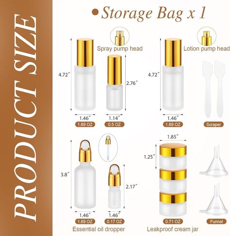 13 PCS Glass Award Travel Containers Mini Makeup Boats Size Size Size Bottles with Pump Pray و PU Leather Bagy Bag bag for Siled Serum Cream Moisturizers (Brown) in Kuwait