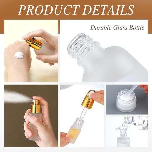 13 PCS Glass Award Travel Containers Mini Makeup Boats Size Size Size Bottles with Pump Pray و PU Leather Bagy Bag bag for Siled Serum Cream Moisturizers (Brown) in Kuwait
