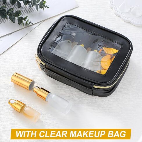 13 PCS Glass Award Travel Containers Mini Makeup Boats Size Size Size Bottles with Pump Pray و PU Leather Bagy Bag bag for Siled Serum Cream Moisturizers (Brown) in Kuwait