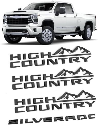 4pack for Silverado Plus Three High Country Emblems 3D Letters Badges Compatible with Silverado 2019-2025 (Gloss Black) in Saudi Arabia