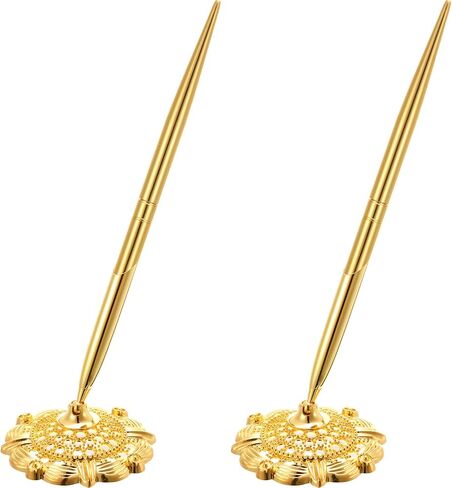 2 Pieces Hollow Round Pen Holder Pen Set for Wedding Bridal Engagement Guests Book Valentine's Day Favor(Rose Gold) in Saudi Arabia