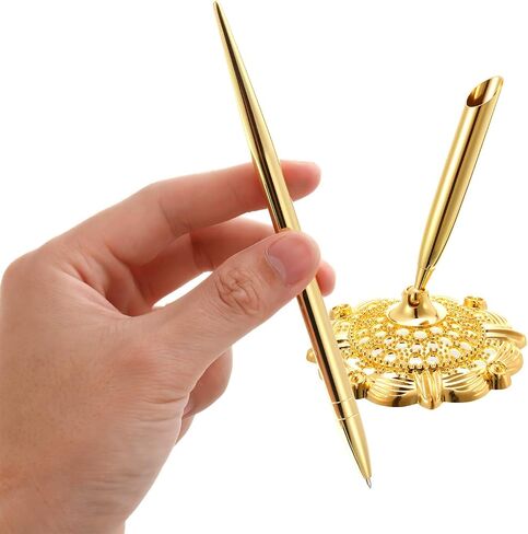 2 Pieces Hollow Round Pen Holder Pen Set for Wedding Bridal Engagement Guests Book Valentine's Day Favor(Rose Gold) in Saudi Arabia