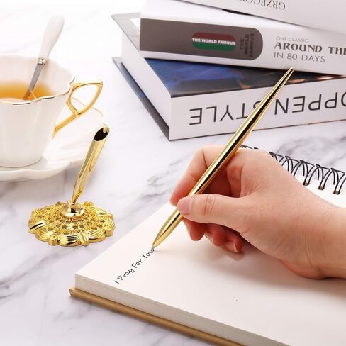 2 Pieces Hollow Round Pen Holder Pen Set for Wedding Bridal Engagement Guests Book Valentine's Day Favor(Rose Gold) in Saudi Arabia