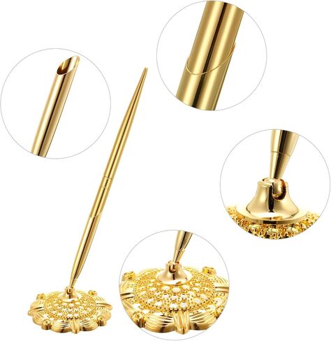 2 Pieces Hollow Round Pen Holder Pen Set for Wedding Bridal Engagement Guests Book Valentine's Day Favor(Rose Gold) in Saudi Arabia