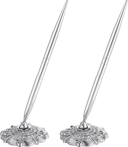 2 Pieces Hollow Round Pen Holder Pen Set for Wedding Bridal Engagement Guests Book Valentine's Day Favor(Rose Gold) in Saudi Arabia