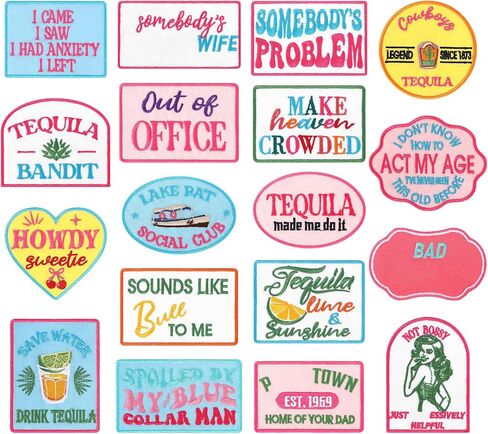 Lyrow 18 Pcs Funny Embroidered Trucker Hat Patches Vintage Trucker Hat Patches Iron DIY Funny Embroidery Patch for Girl Women DIY Accessories in Saudi Arabia