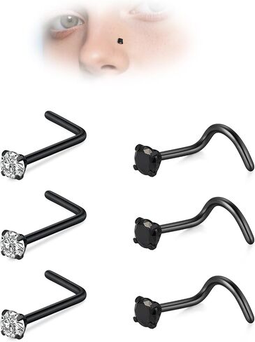 D.Bella 18G 20G 22G Rings Rings Studs Stainless Steel 1.5mm 2mm 2.5mm 3mm CZ COSCREW & L FASE NOSTRIL JOWENTION in Kuwait