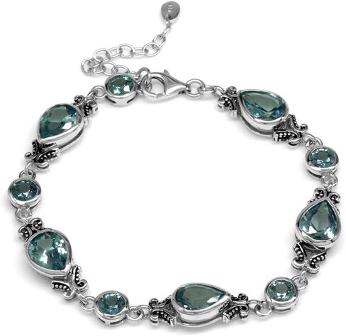 Silvershake 10X7mm Pear Shape Gemstone Antique Finishing or Yellow Gold Plated 925 Sterling Silver Balinese Style 7.25 to 8.75 Inch Adjustable Bracelet Jewelry for Women in Saudi Arabia