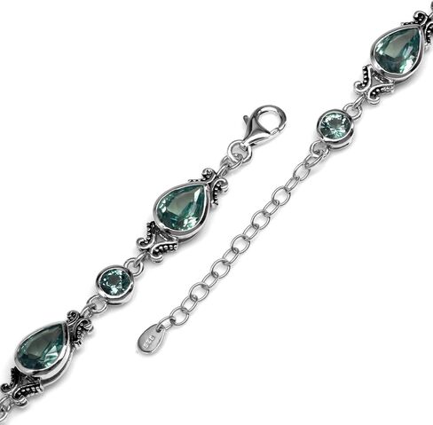 Silvershake 10X7mm Pear Shape Gemstone Antique Finishing or Yellow Gold Plated 925 Sterling Silver Balinese Style 7.25 to 8.75 Inch Adjustable Bracelet Jewelry for Women in Saudi Arabia