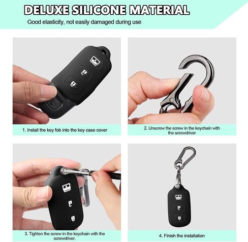 ft funtor 2 pcs لغطاء مفتاح تويوتا ، متوافق مع تويوتا 4Runner Camry Corolla Matrix Sequoia Avalon Silicone Cover مع 3 أزرار (أسود+رمادي) in Kuwait