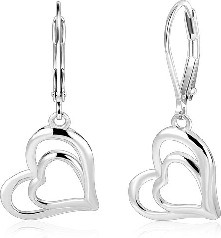 925 Sterling Silver 14K Gold Plated Heart Dangle Earrings, BOUTIQUELOVIN Dangling Drop Earring for Trendy Women Leverback Earings Double Heart Hypoallergenic Jewelry Gift in Kuwait