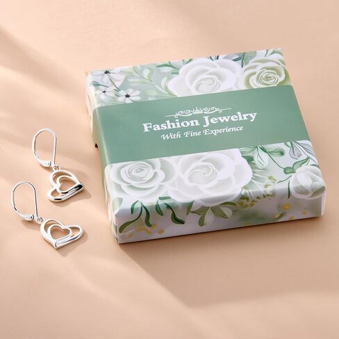925 Sterling Silver 14K Gold Plated Heart Dangle Earrings, BOUTIQUELOVIN Dangling Drop Earring for Trendy Women Leverback Earings Double Heart Hypoallergenic Jewelry Gift in Kuwait