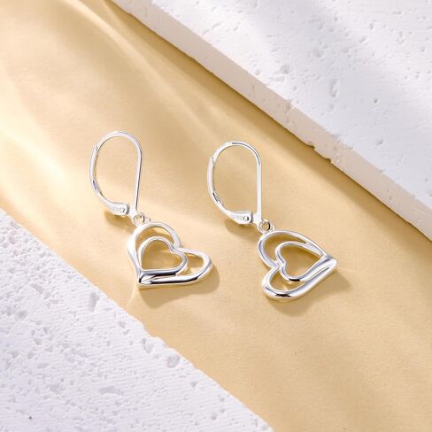 925 Sterling Silver 14K Gold Plated Heart Dangle Earrings, BOUTIQUELOVIN Dangling Drop Earring for Trendy Women Leverback Earings Double Heart Hypoallergenic Jewelry Gift in Kuwait