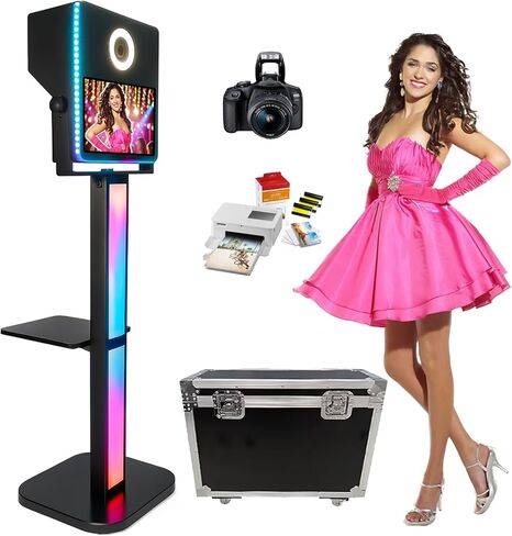 كشك الصور مع كشك صور الطابعة والكاميرا 15.6 بوصة شاشة اللمس المحمولة DSLR Photobooth Machine Machine Light Light for Wedding Party Events in Kuwait