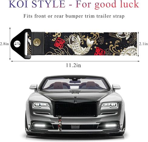 Racing Tow Strap, Car Modification JDM Sports Bumper Decorative Traction Rope Trailer Belt, High Strength Nylon Universal Towing Strap Trailer Hook for Front or Rear Bumper (Fishes Black) in Kuwait