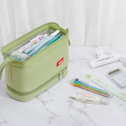 Pencil Case - 2-Layer Large Capacity Pencil Pouch with Sturdy Zipper, Big Aesthetic Stationery Pen Pouch with Handle, College Pencil Storage Box Organizer Makeup Bag for Women & Men(Black) in Kuwait