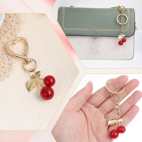 4PCS Cherry Charms for Handbags Heart Keyring Key Chain Charms for Purse Small Cherry Keychain Accessories for Women Cute Bag Charms for Women Girls Birthday Christmas Gift(Red, Gold) in Saudi Arabia