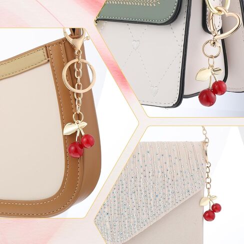 4PCS Cherry Charms for Handbags Heart Keyring Key Chain Charms for Purse Small Cherry Keychain Accessories for Women Cute Bag Charms for Women Girls Birthday Christmas Gift(Red, Gold) in Saudi Arabia