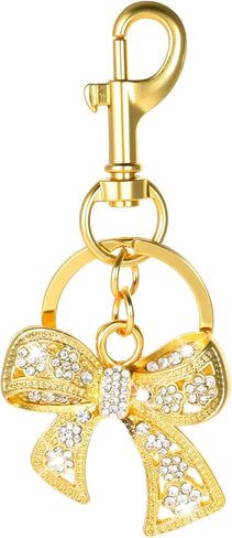 Rhinestone Bow keychain للنساء ، سحر حقيبة القوس اللامعة ، سحر الأنيقة الذهبية والفضية ، سلسلة مفاتيح أزياء لحقيبة ظهر محفظة (ذهبية) in Kuwait