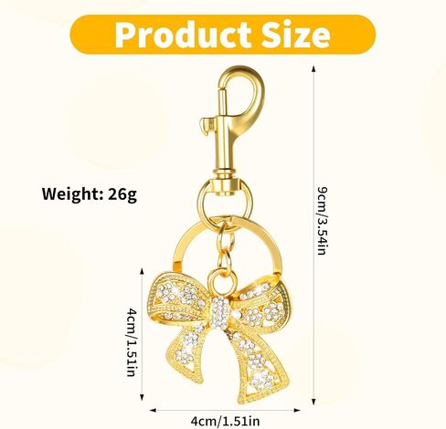 Rhinestone Bow keychain للنساء ، سحر حقيبة القوس اللامعة ، سحر الأنيقة الذهبية والفضية ، سلسلة مفاتيح أزياء لحقيبة ظهر محفظة (ذهبية) in Kuwait