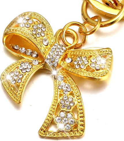 Rhinestone Bow keychain للنساء ، سحر حقيبة القوس اللامعة ، سحر الأنيقة الذهبية والفضية ، سلسلة مفاتيح أزياء لحقيبة ظهر محفظة (ذهبية) in Kuwait