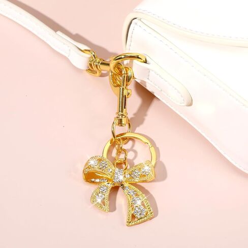 Rhinestone Bow keychain للنساء ، سحر حقيبة القوس اللامعة ، سحر الأنيقة الذهبية والفضية ، سلسلة مفاتيح أزياء لحقيبة ظهر محفظة (ذهبية) in Kuwait