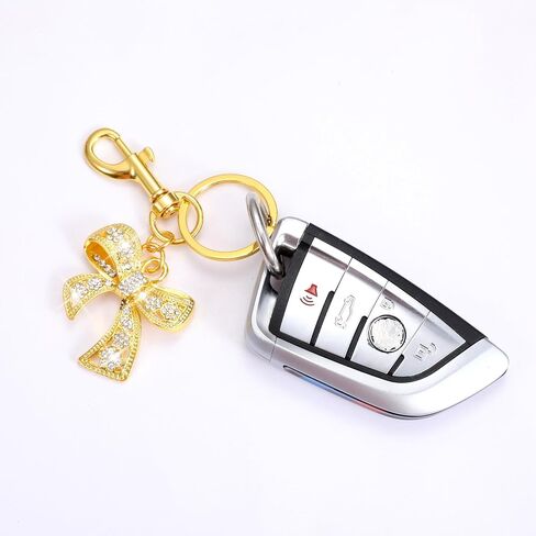 Rhinestone Bow keychain للنساء ، سحر حقيبة القوس اللامعة ، سحر الأنيقة الذهبية والفضية ، سلسلة مفاتيح أزياء لحقيبة ظهر محفظة (ذهبية) in Kuwait