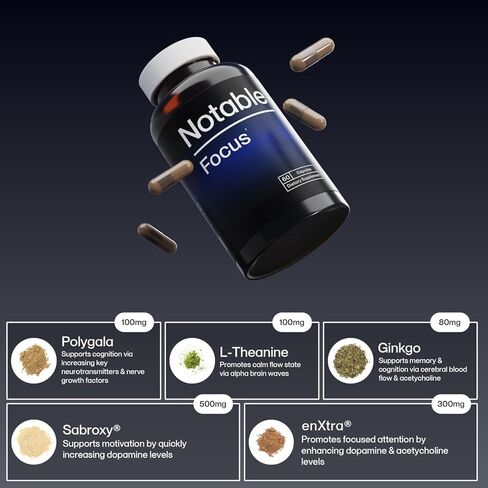 Poncable Focus ™ - Breakthrough Cethoritive Enhancer - معززات الدوبامين الحاصلة على براءة اختراع من أجل الدافع والتركيز والذاكرة | بدعم من 100+ الدراسات | ملحق nootropic سريع المفعول (60 كبسولة) in Kuwait